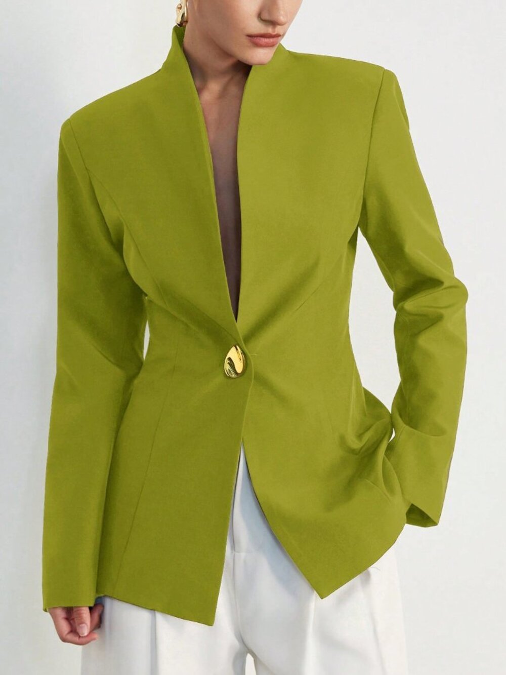 Green Women's Elegant Minimalist Blazer with Metal Buckle Decor